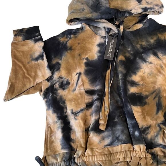 Blank NYC Blue and Brown Tie Dye Drawstring Hoodie Pullover Size M NWT - Picture 10 of 15